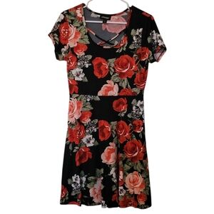 Joe Boxer Red and Black Floral Flutter Sleeve Mini Sundress